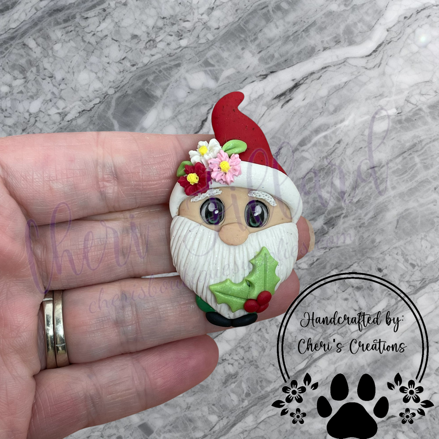 Enchanting Winter Floral Gnome Polymer Clay Embellishment