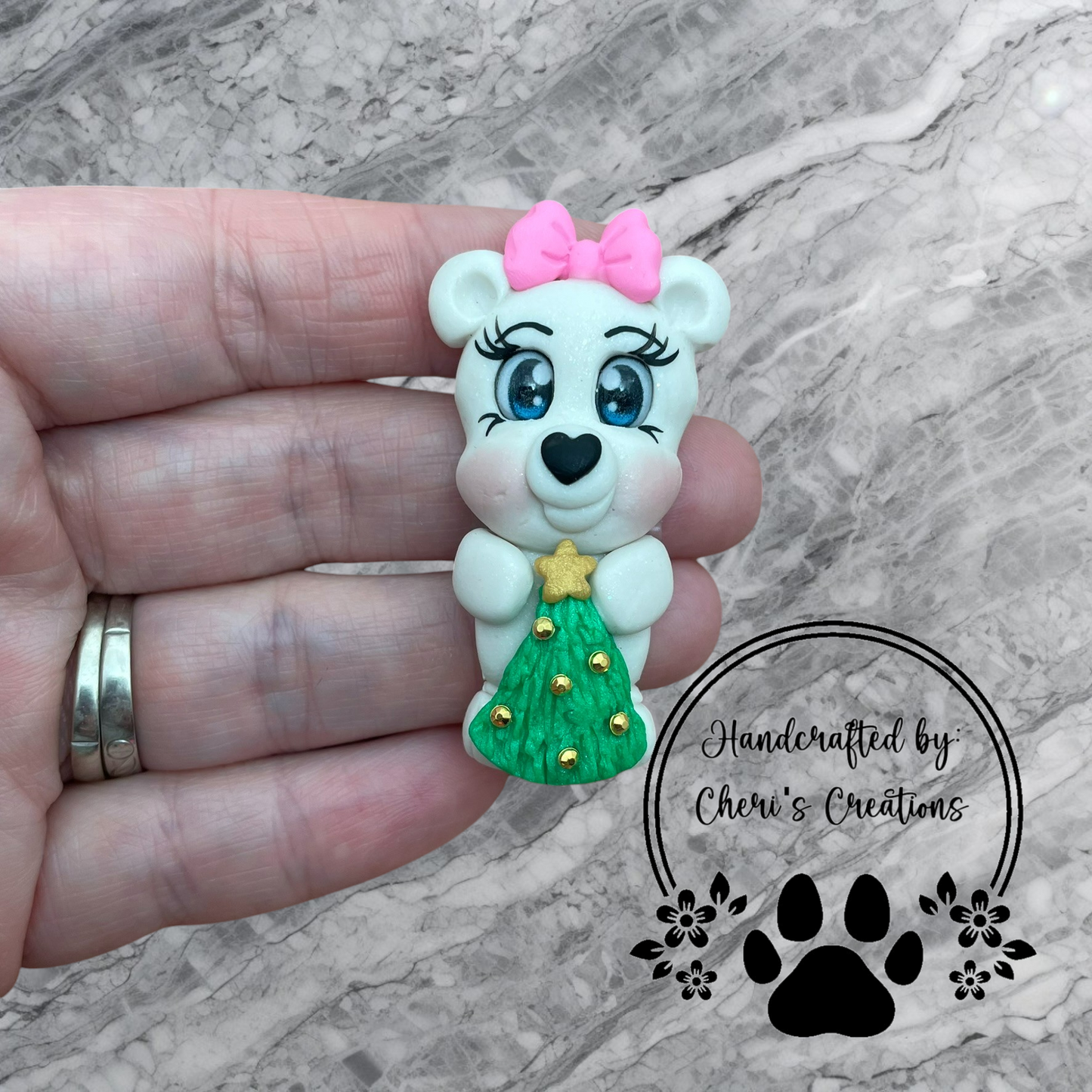 Cheerful Winter Polar Bear Polymer Clay Embellishment