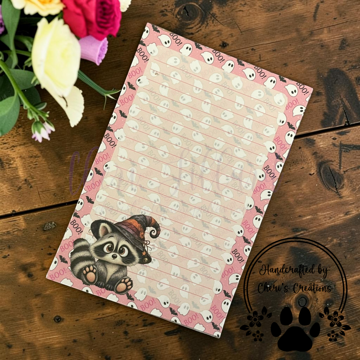 Witchy Raccoon Notepad – Halloween Animal Memo Pad