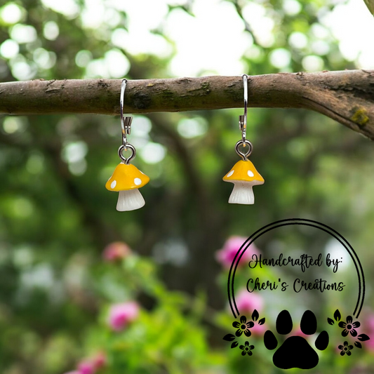 Whimsical Yellow~Orange Mini Mushroom Acrylic Dangle Earrings