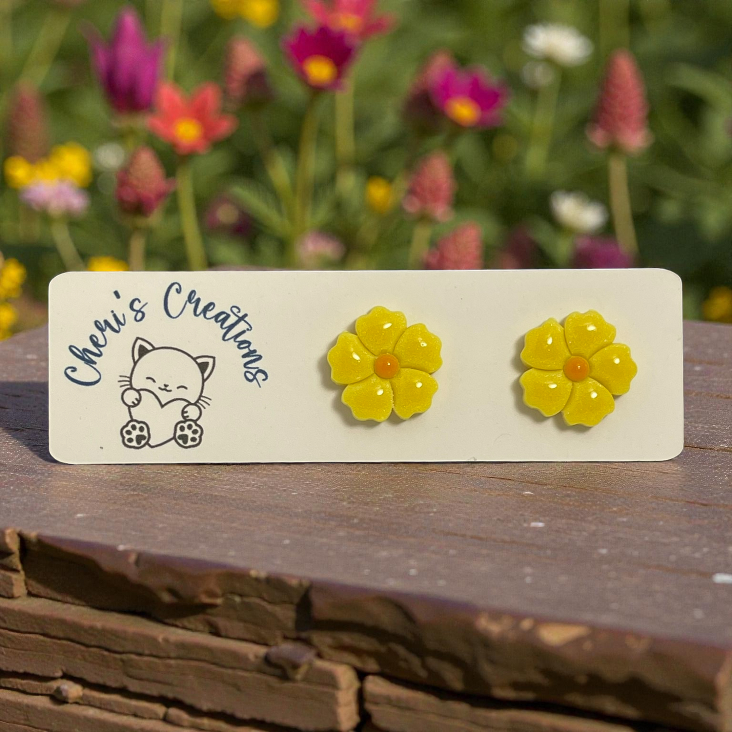 Yellow Flower Studs – Handmade Polymer Clay Earrings