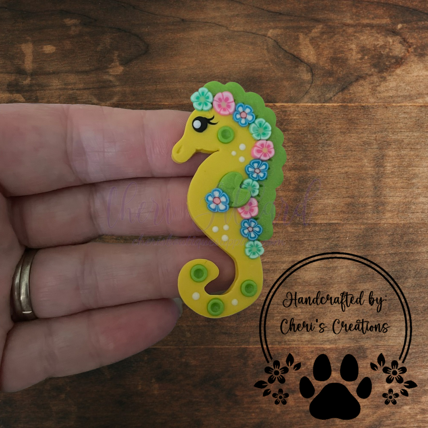 Yellow Seahorse Bow Center – Handmade Polymer Clay Embellishment