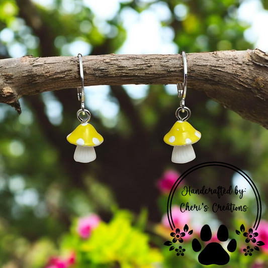 Whimsical Yellow Mini Mushroom Acrylic Dangle Earrings