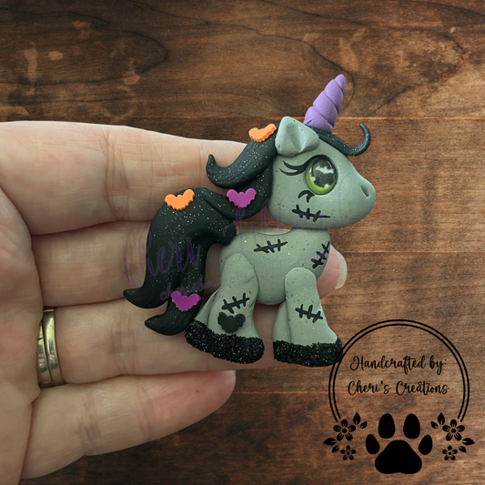 Zombie Unicorn Bow Center – Handmade Polymer Clay Embellishment