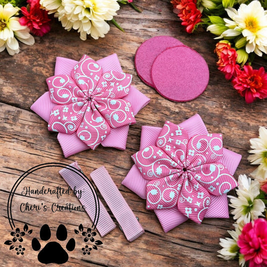 DIY Flower Bow Kit – Hot Pink Floral Swirls Hair Bow Kit