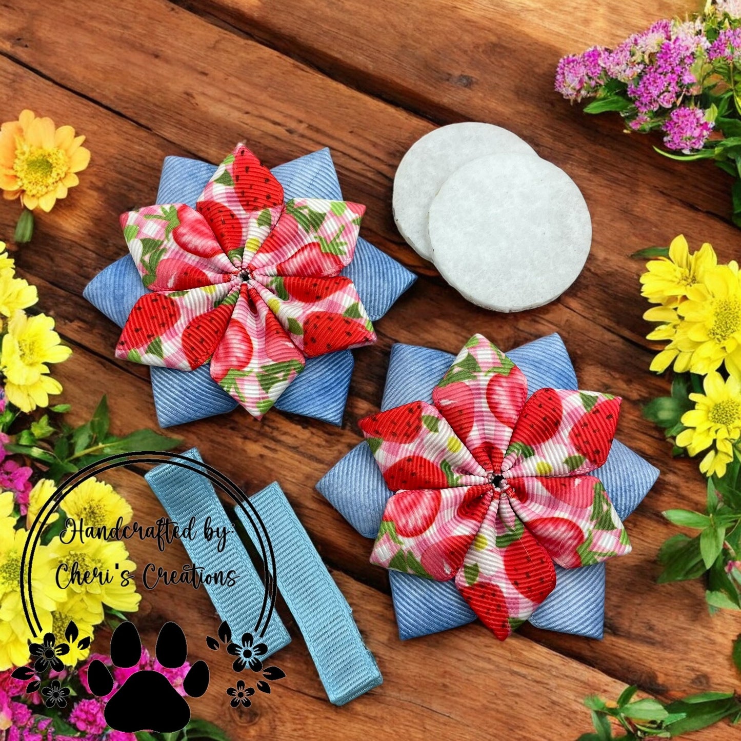 DIY Flower Bow Kit – Strawberries & Denim Hair Bow Kit