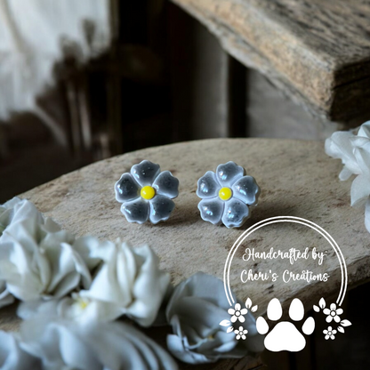 Grey 5 Petal Flower Polymer Clay Stud Earrings