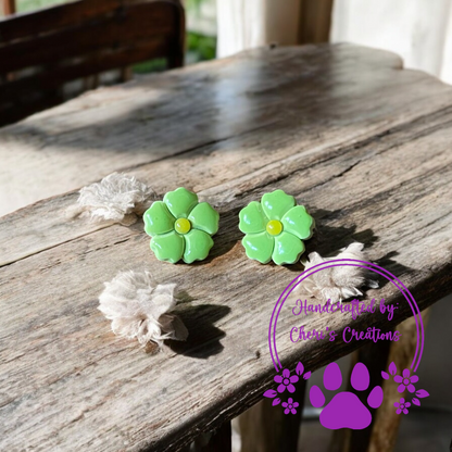 Lime Green 5 Petal Flower Polymer Clay Stud Earrings