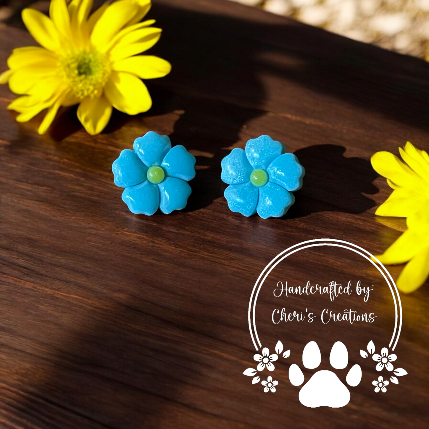 Turquoise 5 Petal Flower Polymer Clay Stud Earrings