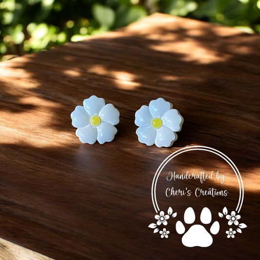 White 5 Petal Flower Polymer Clay Stud Earrings