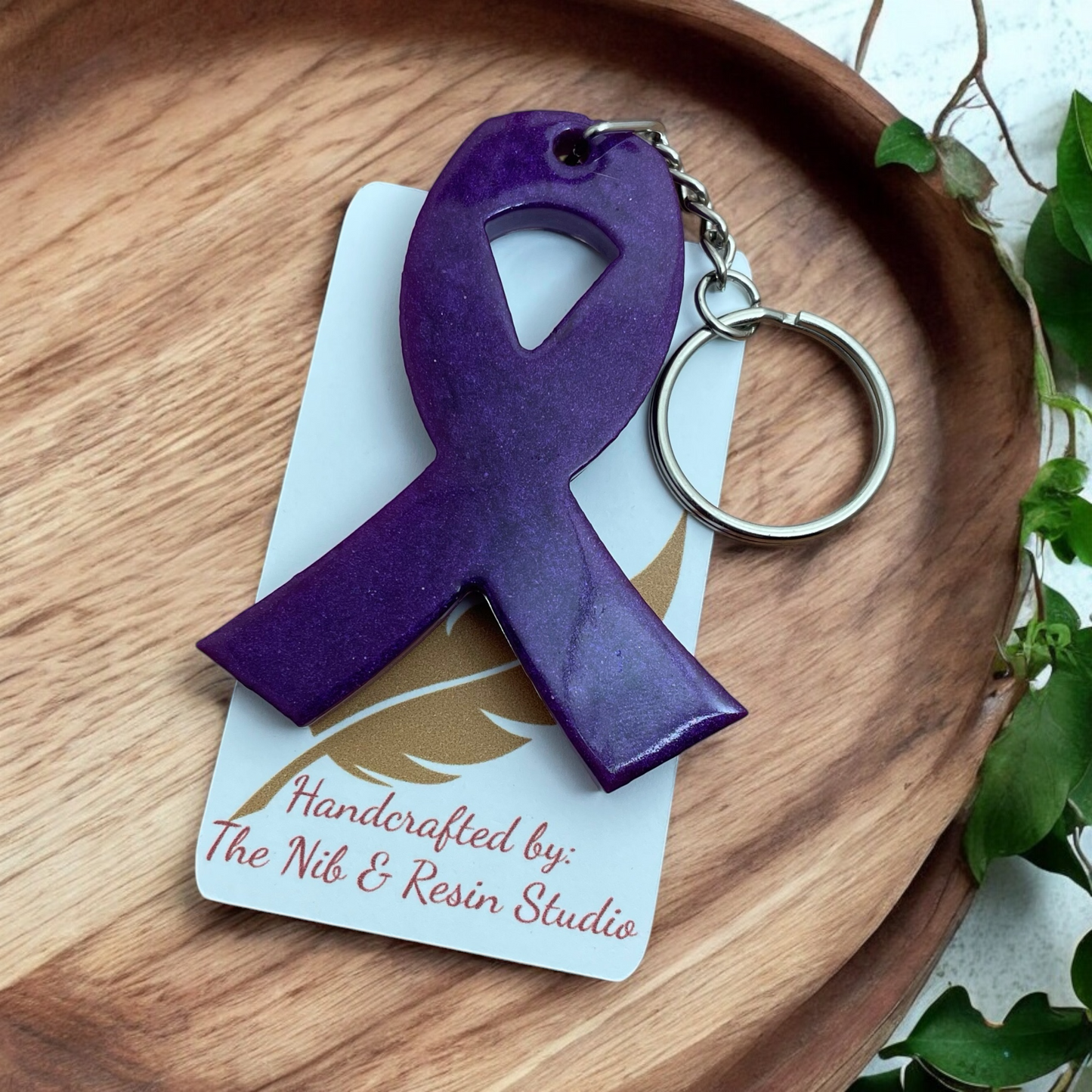 Awareness Ribbon Keychain – Dark Purple Resin Warrior Support Keychain