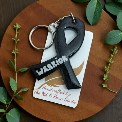 Awareness Ribbon Keychain – Black Resin Warrior Support Keychain