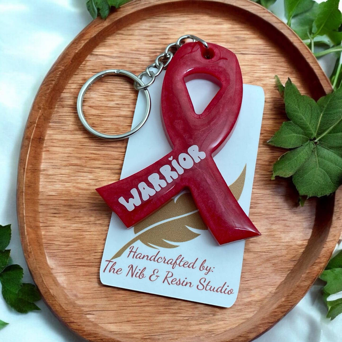 Awareness Ribbon Keychain – Bright Red Resin Warrior Support Keychain
