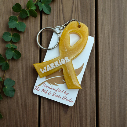 Awareness Ribbon Keychain – Golden Yellow Resin Warrior Support Keychain