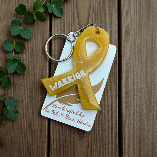 Awareness Ribbon Keychain – Golden Yellow Resin Warrior Support Keychain