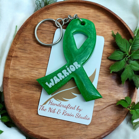 Awareness Ribbon Keychain – Green Resin Warrior Support Keychain