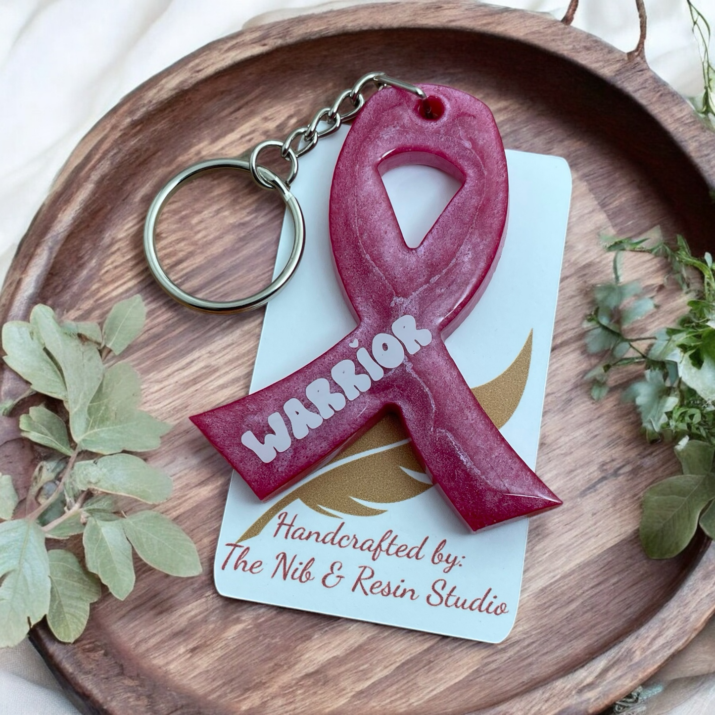 Awareness Ribbon Keychain – Pink Resin Warrior Support Keychain