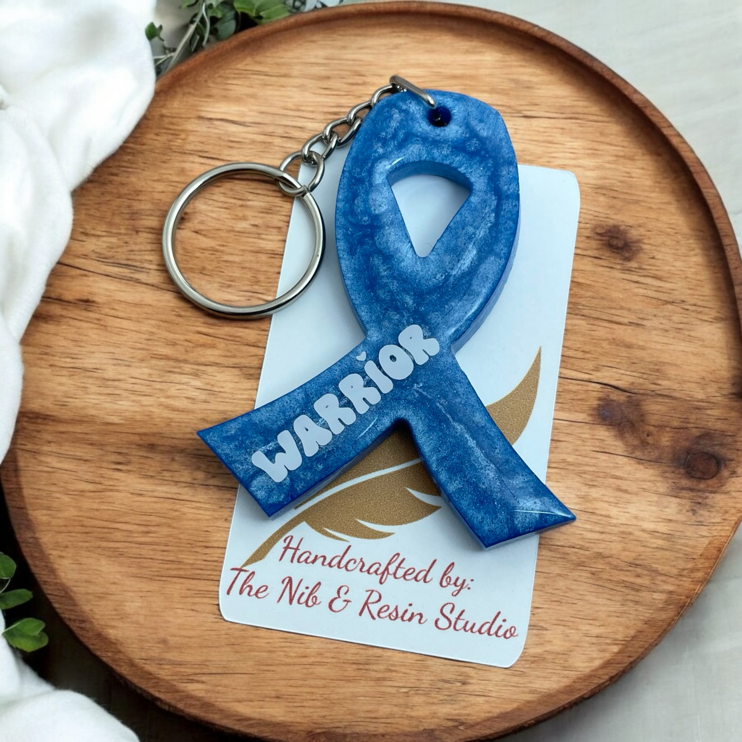 Awareness Ribbon Keychain – Bright Blue Resin Warrior Support Keychain