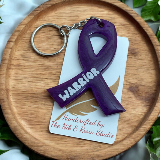 Awareness Ribbon Keychain – Dark Purple Resin Warrior Support Keychain
