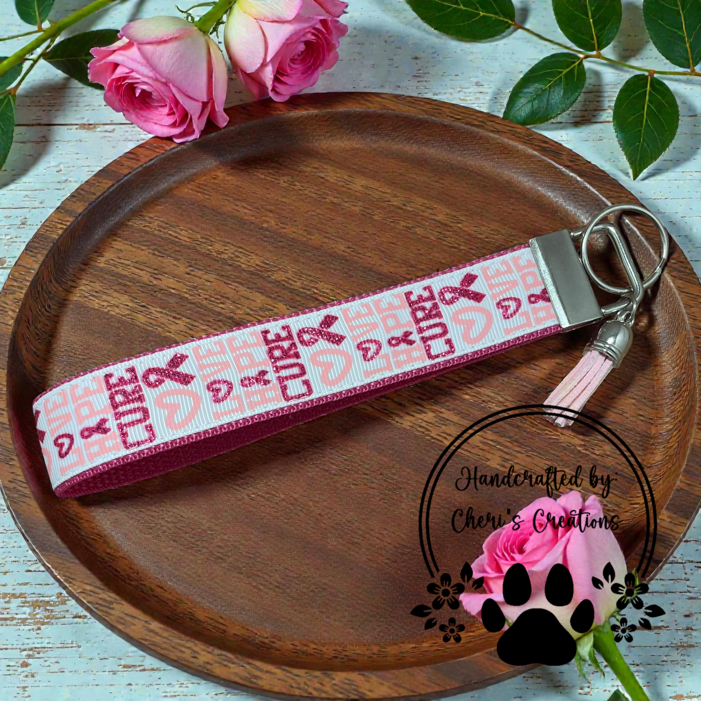 Wristlet Keychain - Breast Cancer Awareness Key Fob