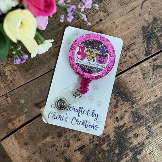Peace Love Halloween Badge Reel | Retractable ID Badge Holder