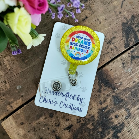 Rainbow Badge Reel | Follow Your Dreams Retractable ID Holder
