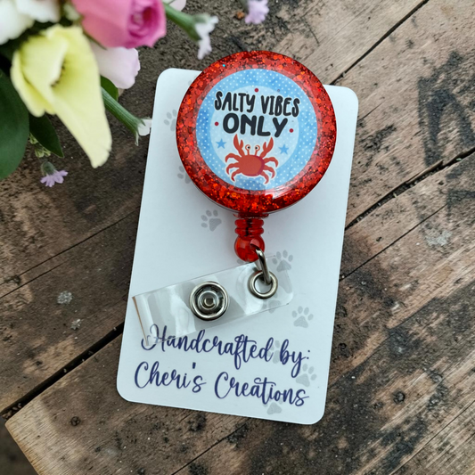 Salty Vibes Badge Reel | Beach Retractable ID Badge Holder