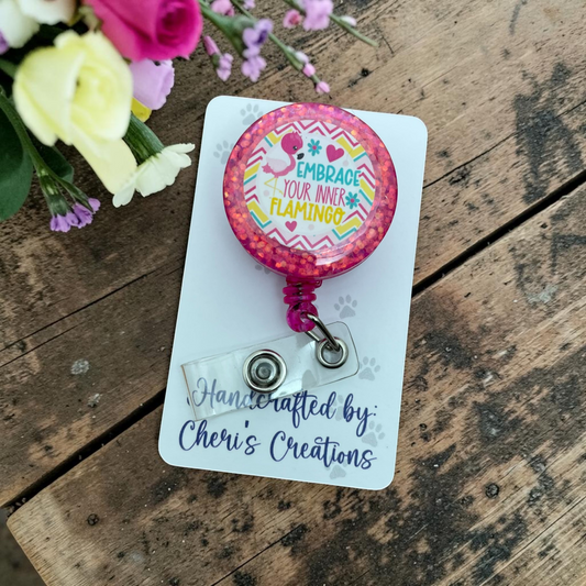 Inner Flamingo Badge Reel | Fun Retractable ID Badge Holder
