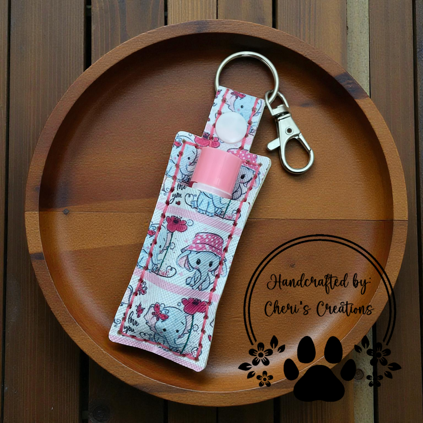 Chapstick Keychain - Baby Elephants Lip Balm Holder