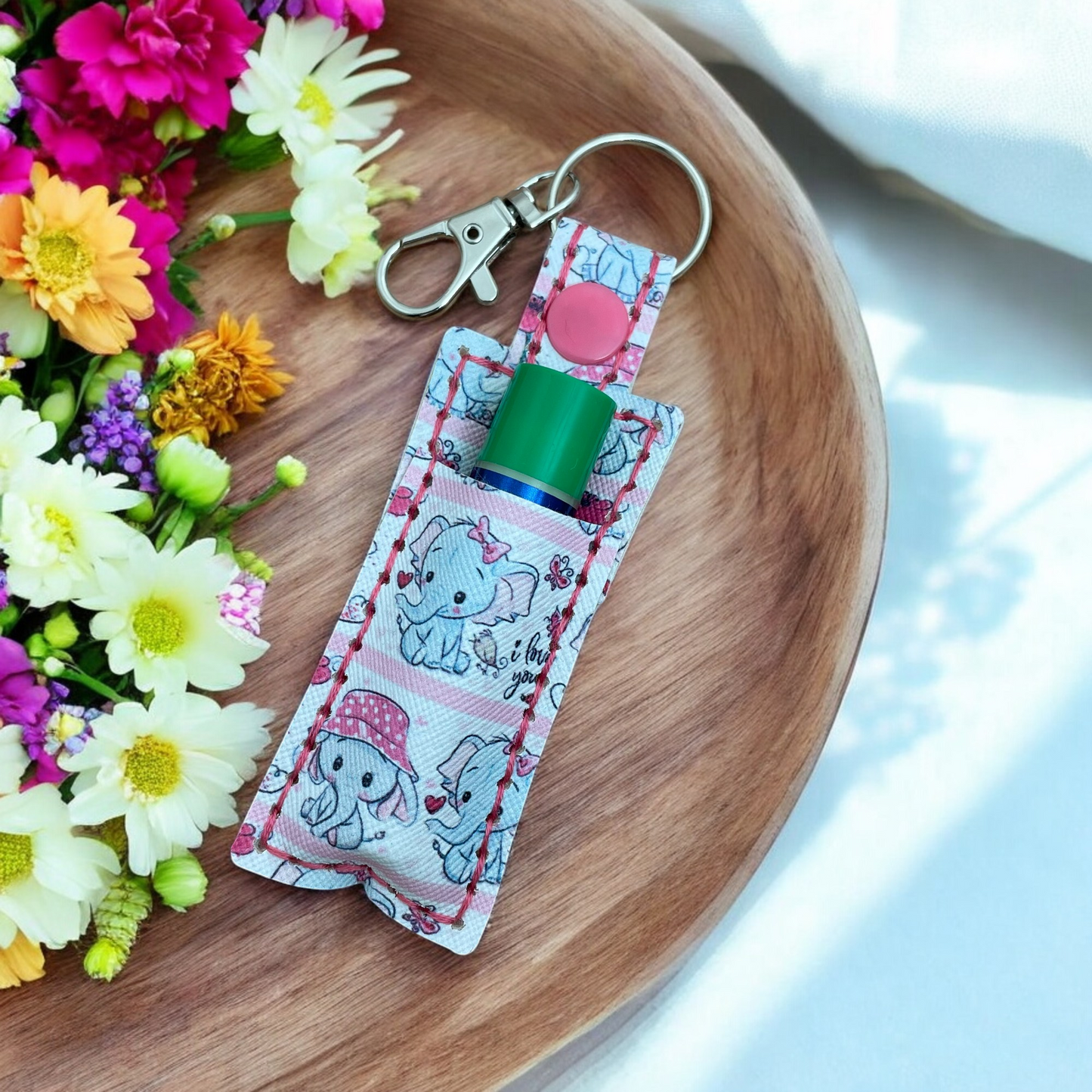 Cute Baby Elephants Chapstick Keychain