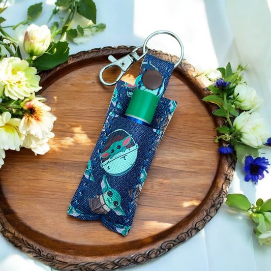 Green Space Alien Baby Chapstick Keychain