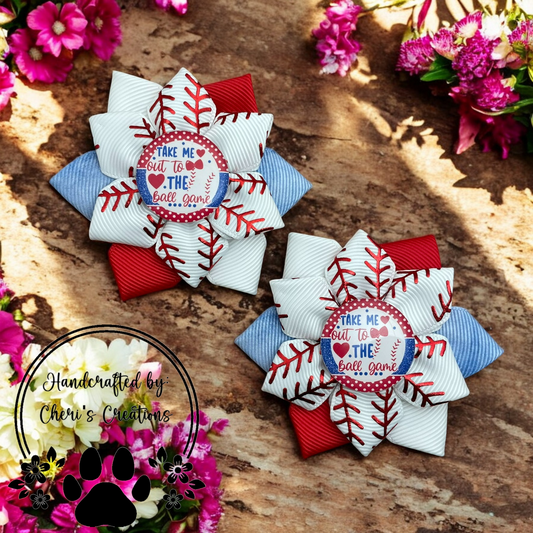 Baseball Flower Hair Bows – Take Me Out to the Ball Game Alligator Clip Bows for Girls