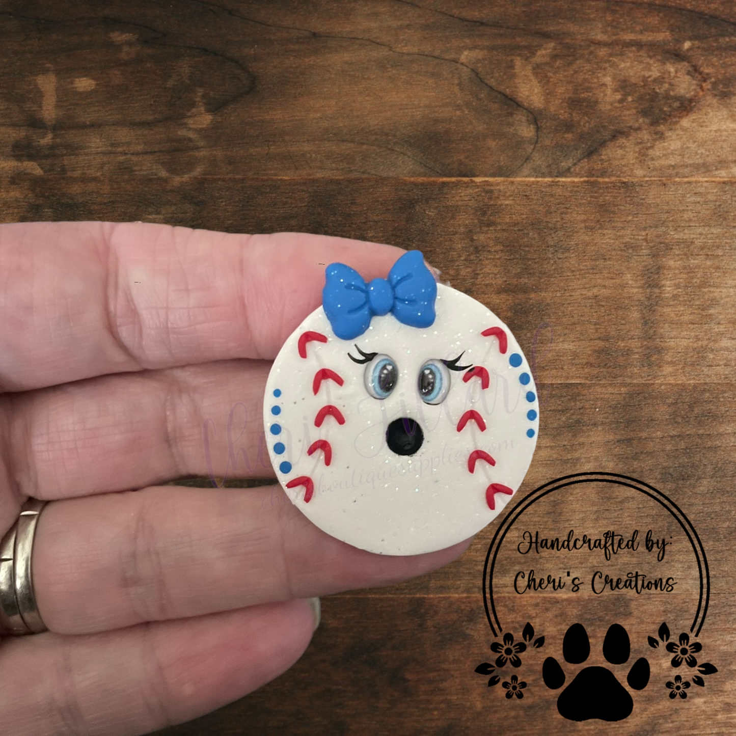 Baseball Bow Center – Handmade Polymer Clay Embellishment