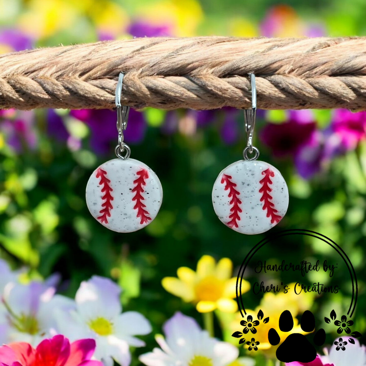 Baseball Polymer Clay Dangle Earrings