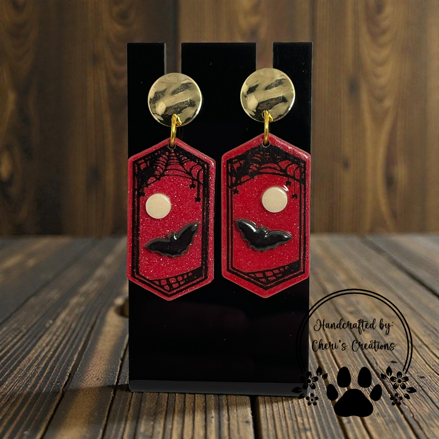 Moon & Bat Dangle Earrings – Handmade Polymer Clay Earrings
