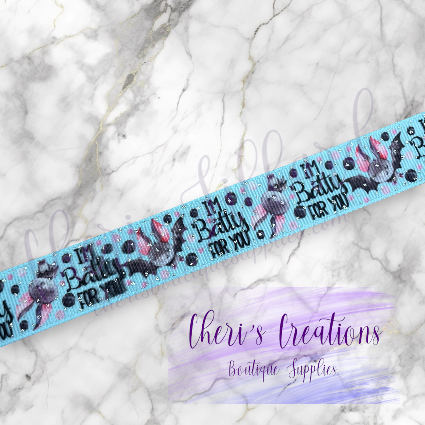 Batty for You Cute Bats on Blue 7/8" 1.5" Grosgrain Ribbon by the Yard