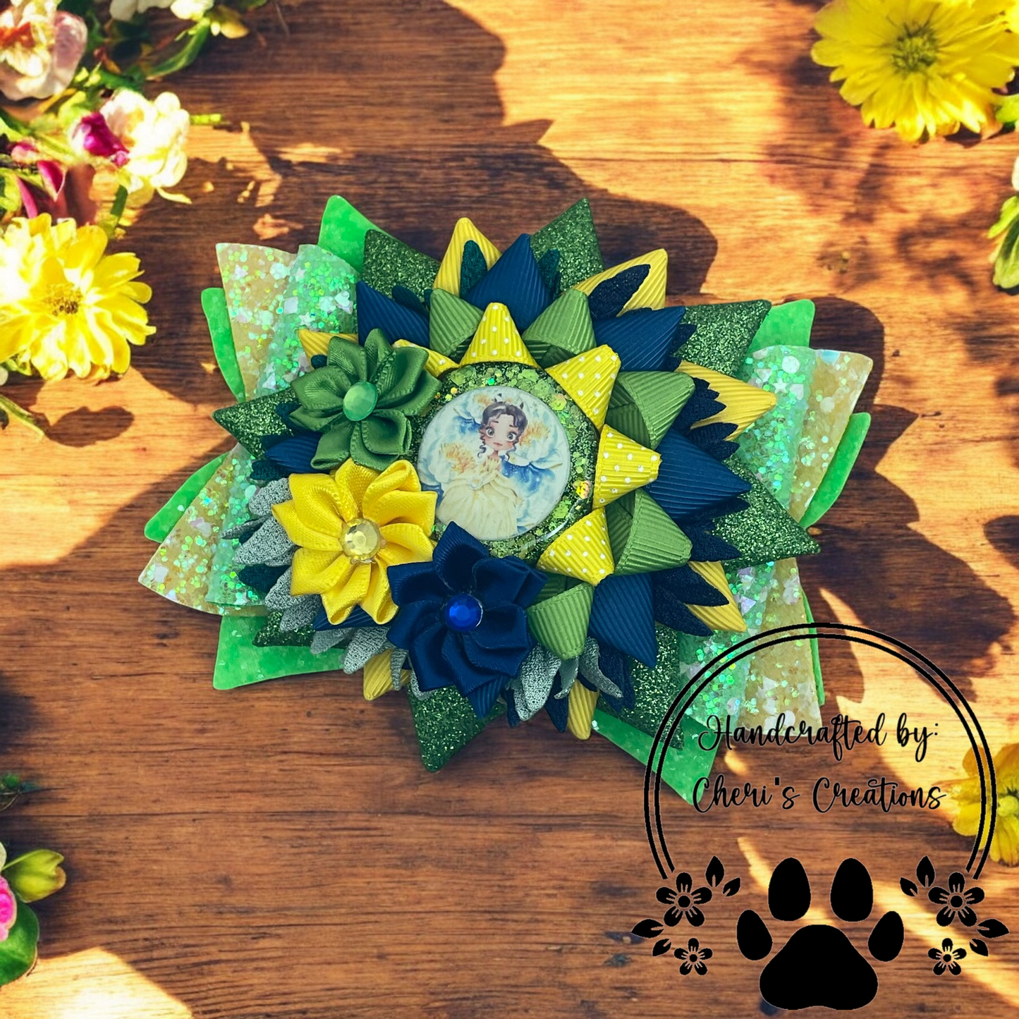 Bayou Dreams Hair Bow – Handmade Faux Leather Bow with Sparkling Resin Center & Flowers
