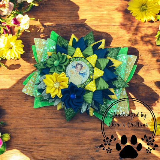 Bayou Dreams Hair Bow – Handmade Faux Leather Bow with Sparkling Resin Center & Flowers