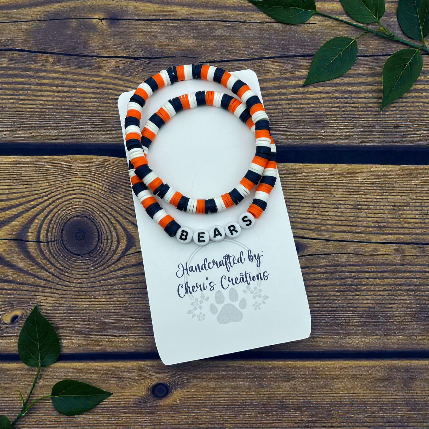 Chicago Bears Inspired Heishi Bead Bracelet Set – Handmade Stretch Bracelets