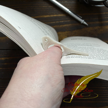 Page Holder - Silver White Mica Bird Thumb Holder