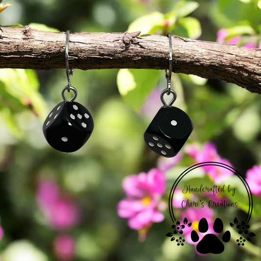 Black Mini Dice Acrylic Dangle Earrings