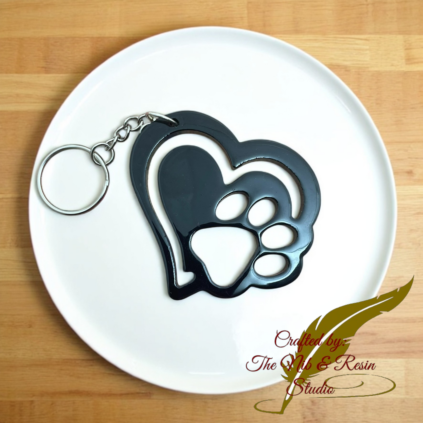 Heart & Paw Print Keychain - Black
