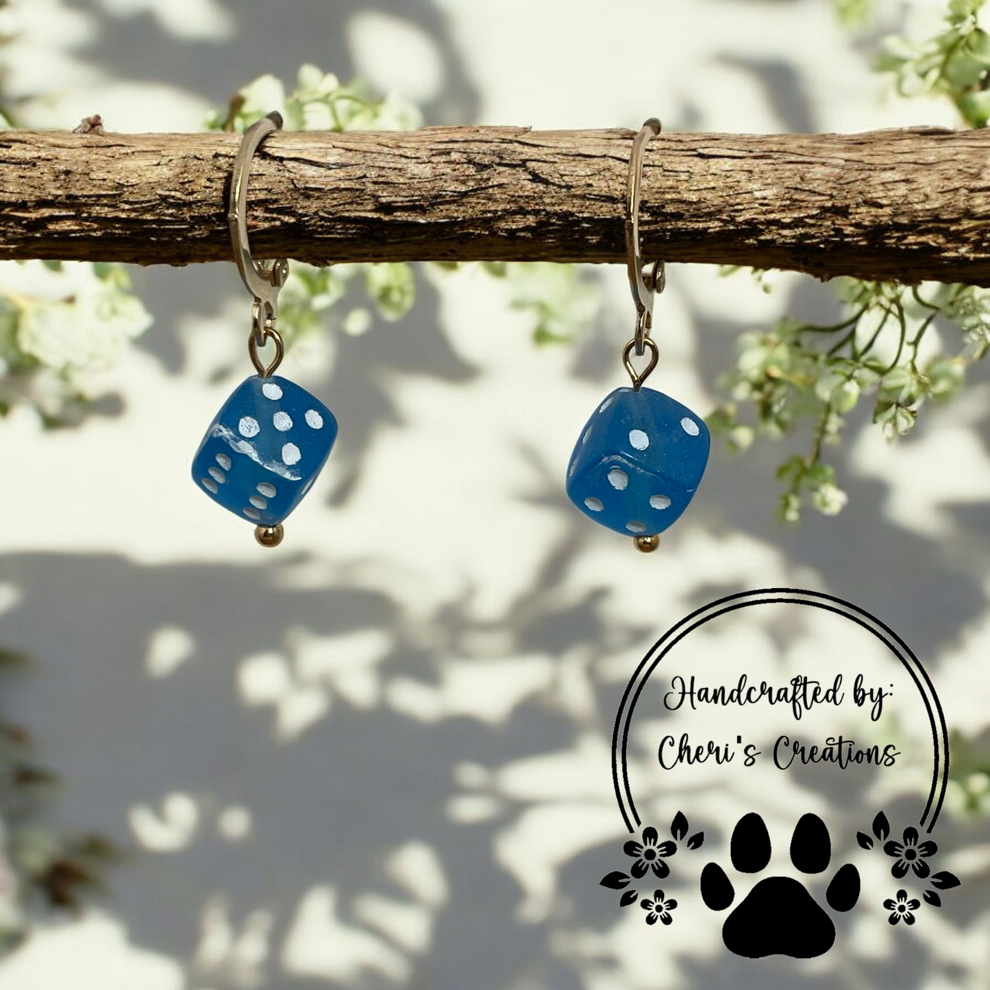 Blue Mini Dice Acrylic Dangle Earrings