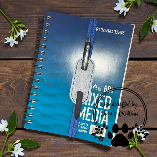 Pen Holder - Blue Floral Elastic Pen Bookmark