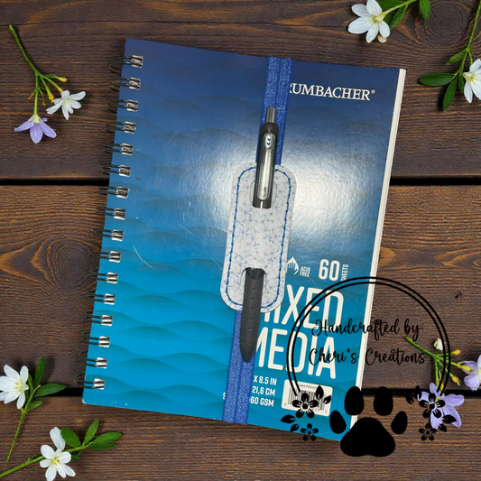 Pen Holder - Blue Floral Elastic Pen Bookmark