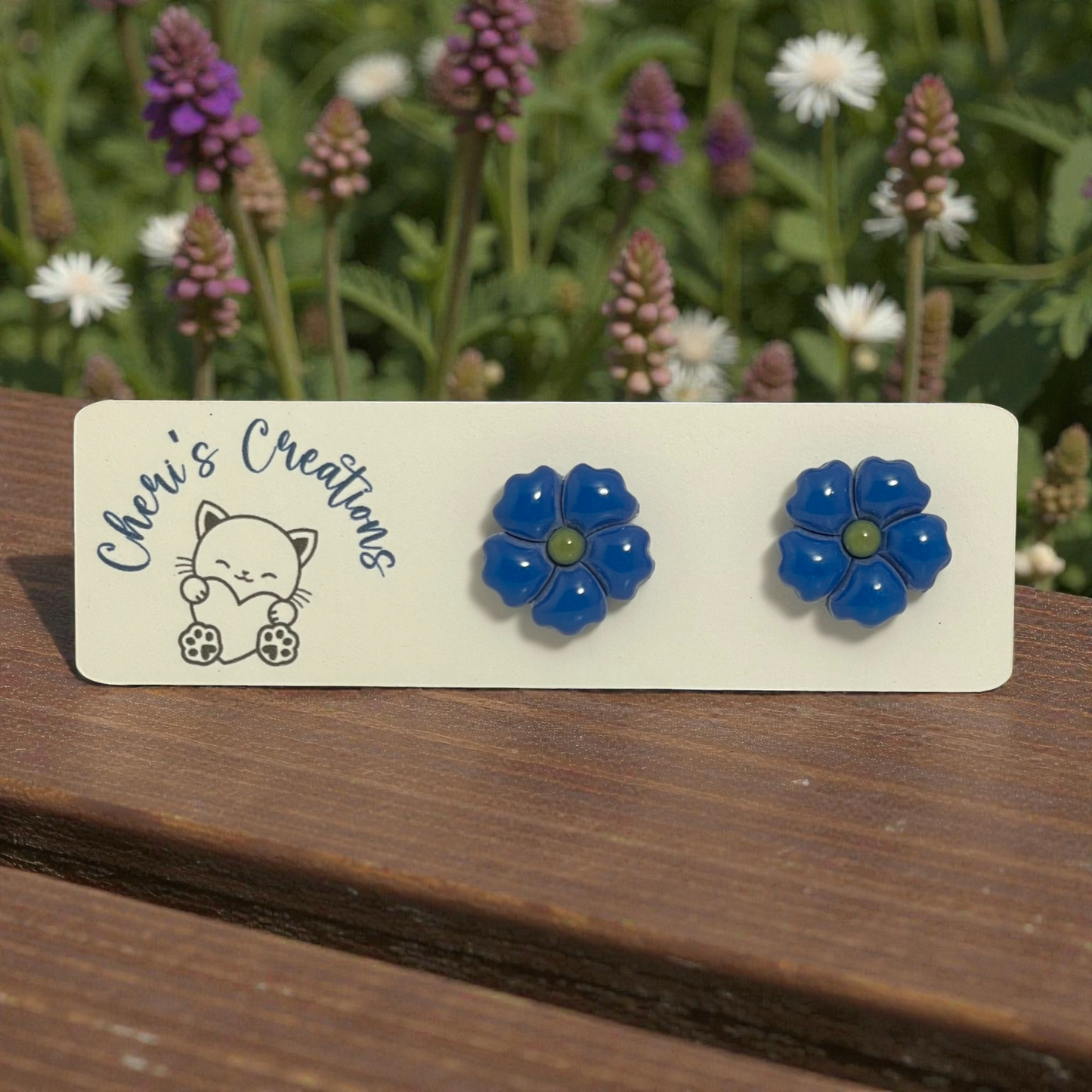 Blue Flower Studs – Handmade Polymer Clay Earrings