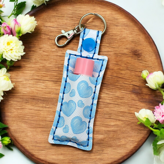 Scattered Blue Hearts Chapstick Keychain