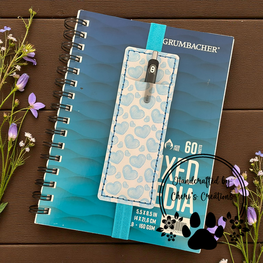 Pen Pouch - Blue Hearts Journal Pen Holder