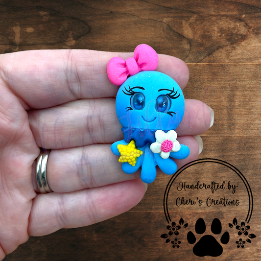 Blue Jellyfish Bow Center – Handmade Polymer Clay Embellishment