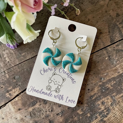 Blue Mint Candy Dangles - Handmade Polymer Clay Earrings
